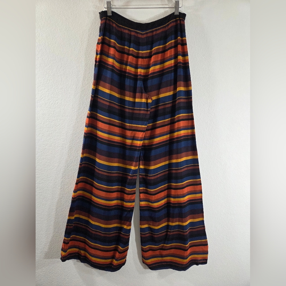 ZARA Basic Striped Jewel-Tone Mutli-Color Wide Leg Lightweight Trouser Pants - Picture 7 of 7